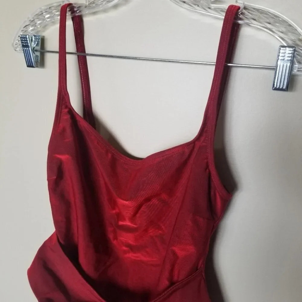ANNE klein metallic red faux wrap one piece bathing suit - Picture 3 of 9